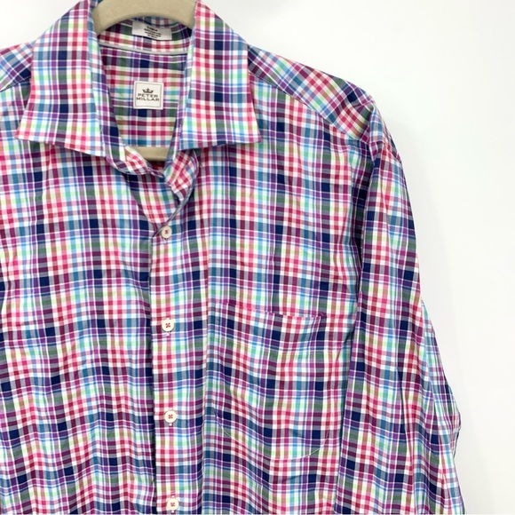 Peter Millar Men Size Large Shirt Button Down Top Pink Blue Checkered Plaid - Picture 3 of 7